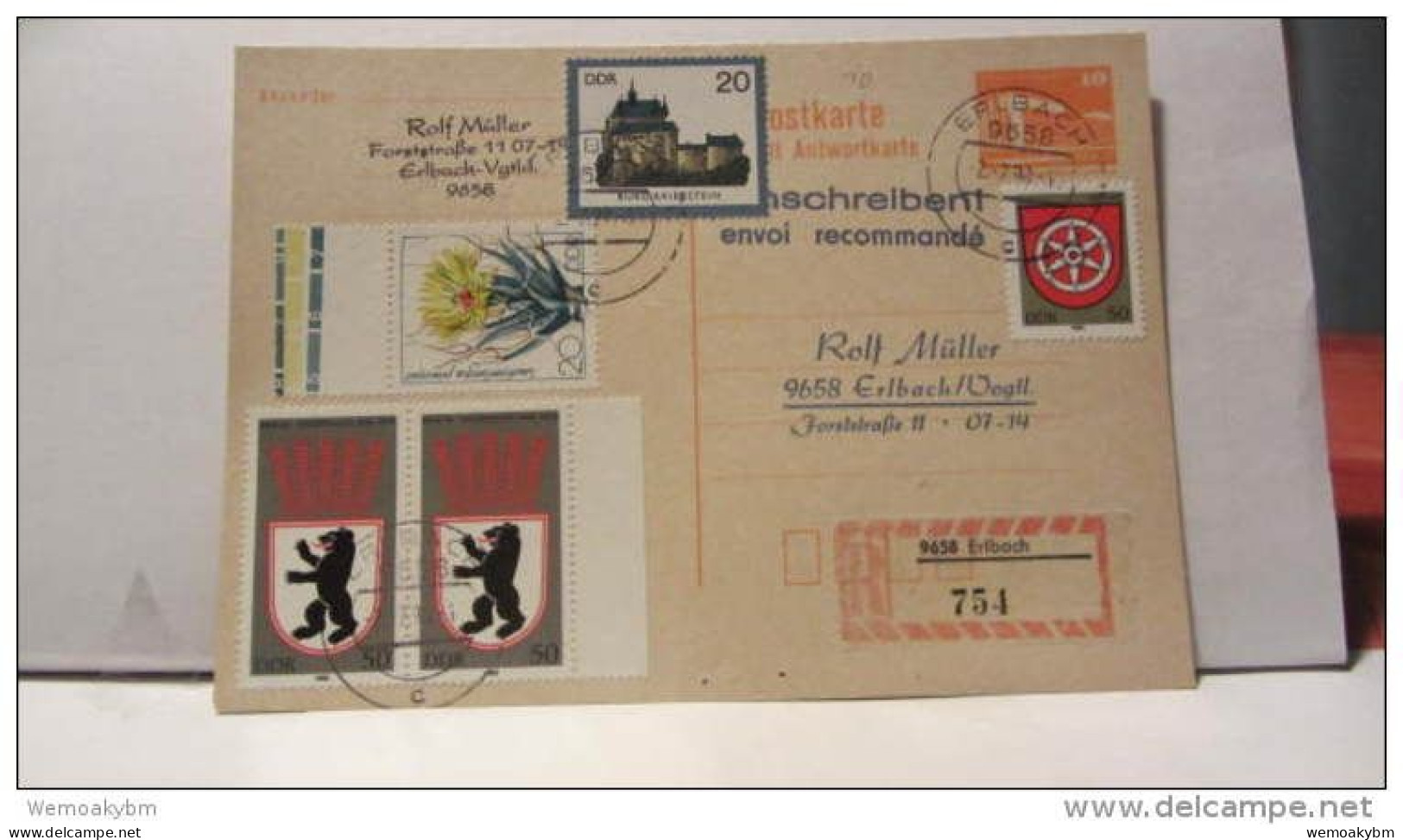 DDR-WU: Antwort-GA-Karte Mit Frage- Und Antwort-Teil Als Einschr. Aus Erlbach (754), 10 Pf überfr. V 2.7.90 Knr: P 88 II - Postales - Usados