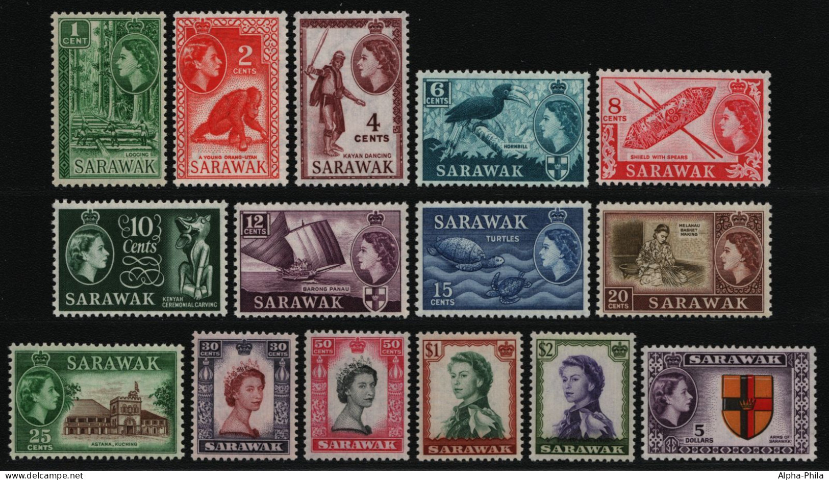 Malaya - Sarawak 1955 - Mi-Nr. 188-202 ** - MNH - Freimarken / Definitives - Sarawak (...-1963)