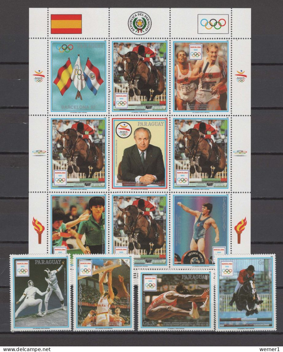 Paraguay 1989 Olympic Games Barcelona, Equestrian, Fencing, Basketball Etc. Sheetlet + 4 Stamps MNH - Summer 1992: Barcelona