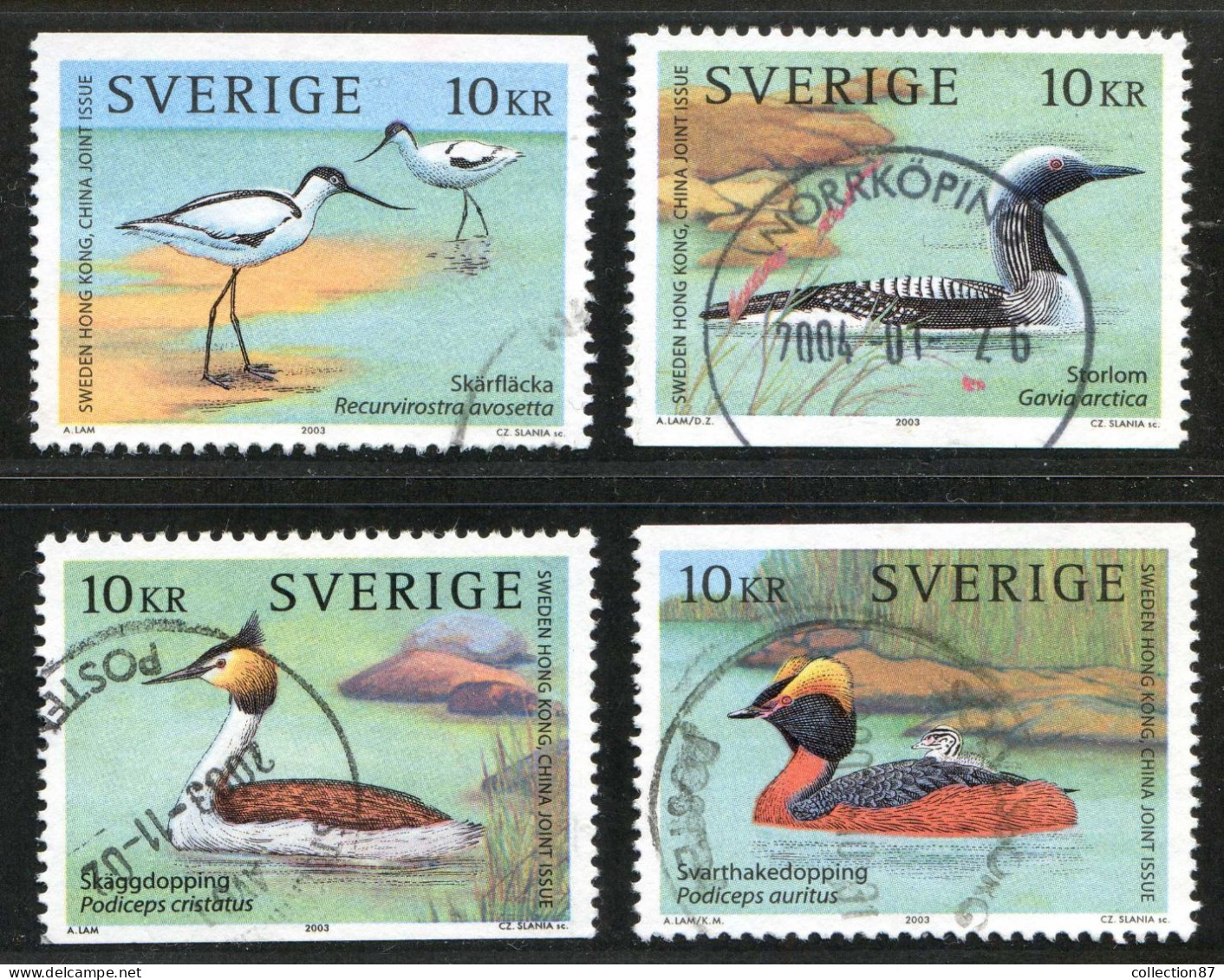 Réf 77 < SUEDE Année 2003 < Yvert N° 2349 à 2352  Ø Used < Oiseaux  Grèbe Avocette Canard - SWEDEN - Oblitérés