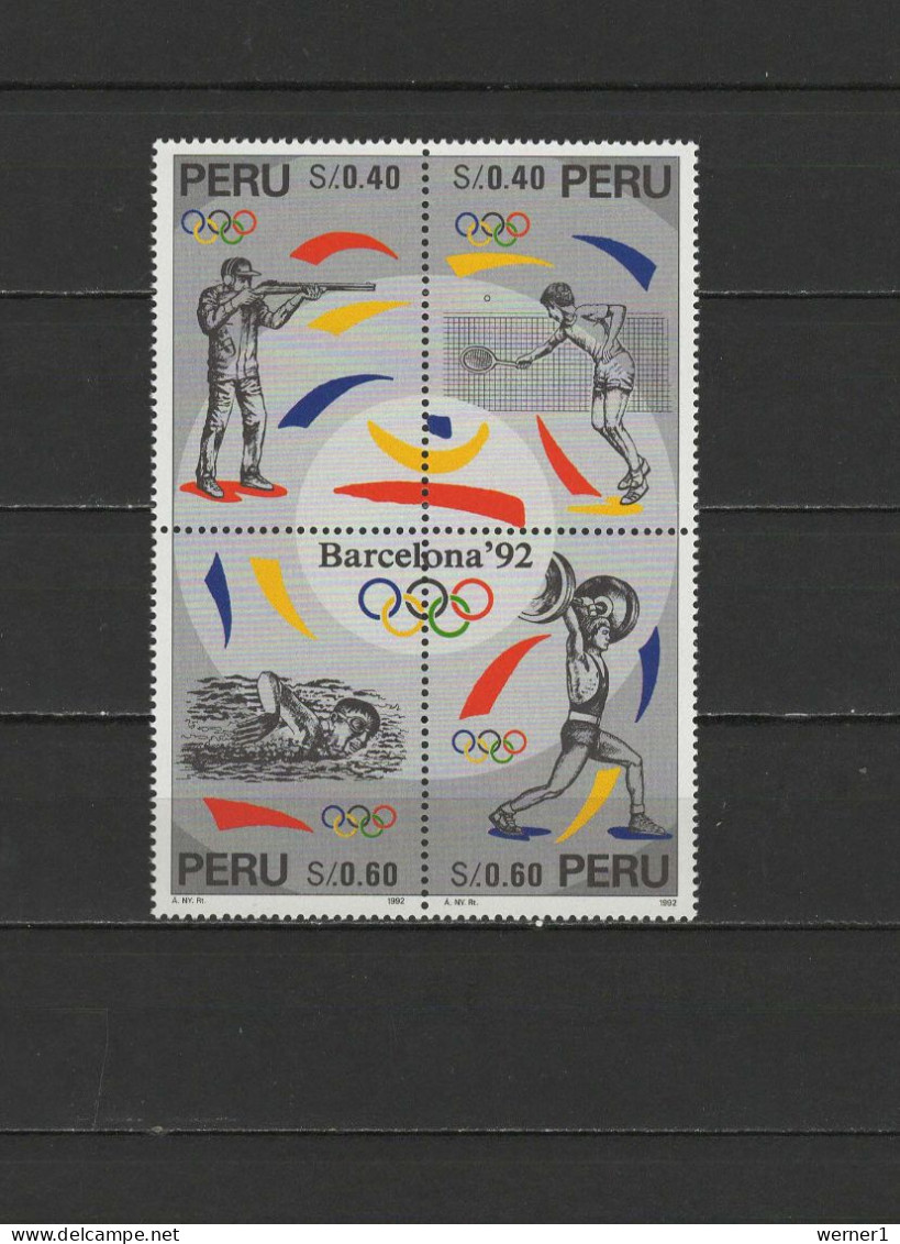 Peru 1996 Olympic Games Barcelona, Shooting, Tennis, Swimming, Weightlifting Block Of 4 MNH - Sommer 1992: Barcelone