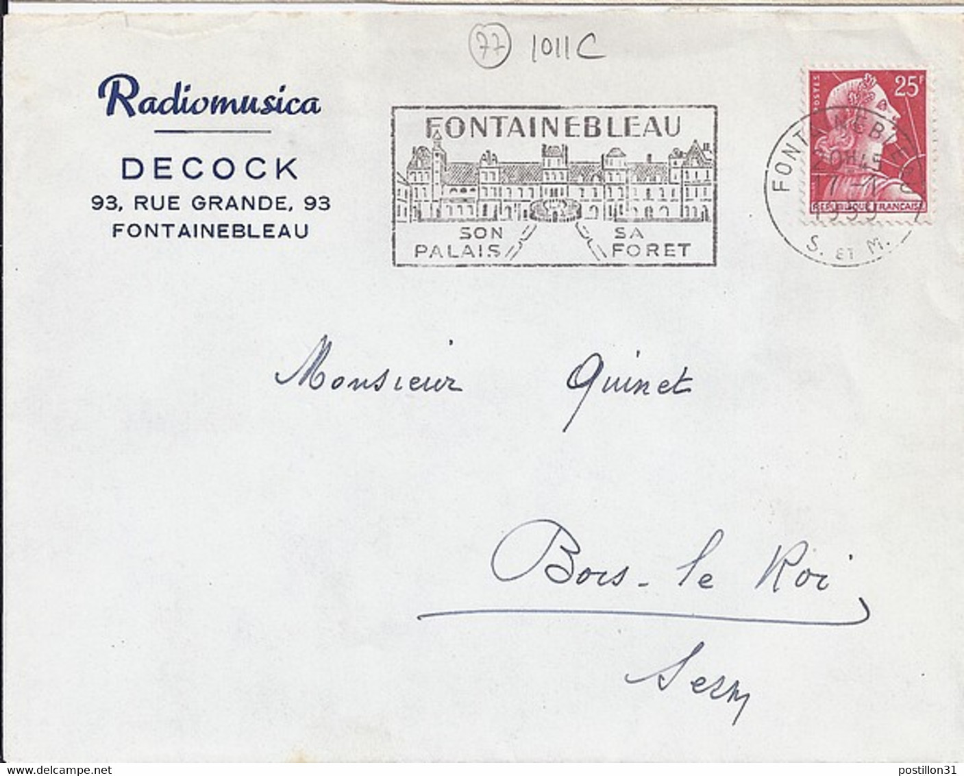 TYPE MARIANNE DE MULLER N° 1011C SEUL SUR LETTRE DE 1959 - 1955-1961 Maríanne De Muller