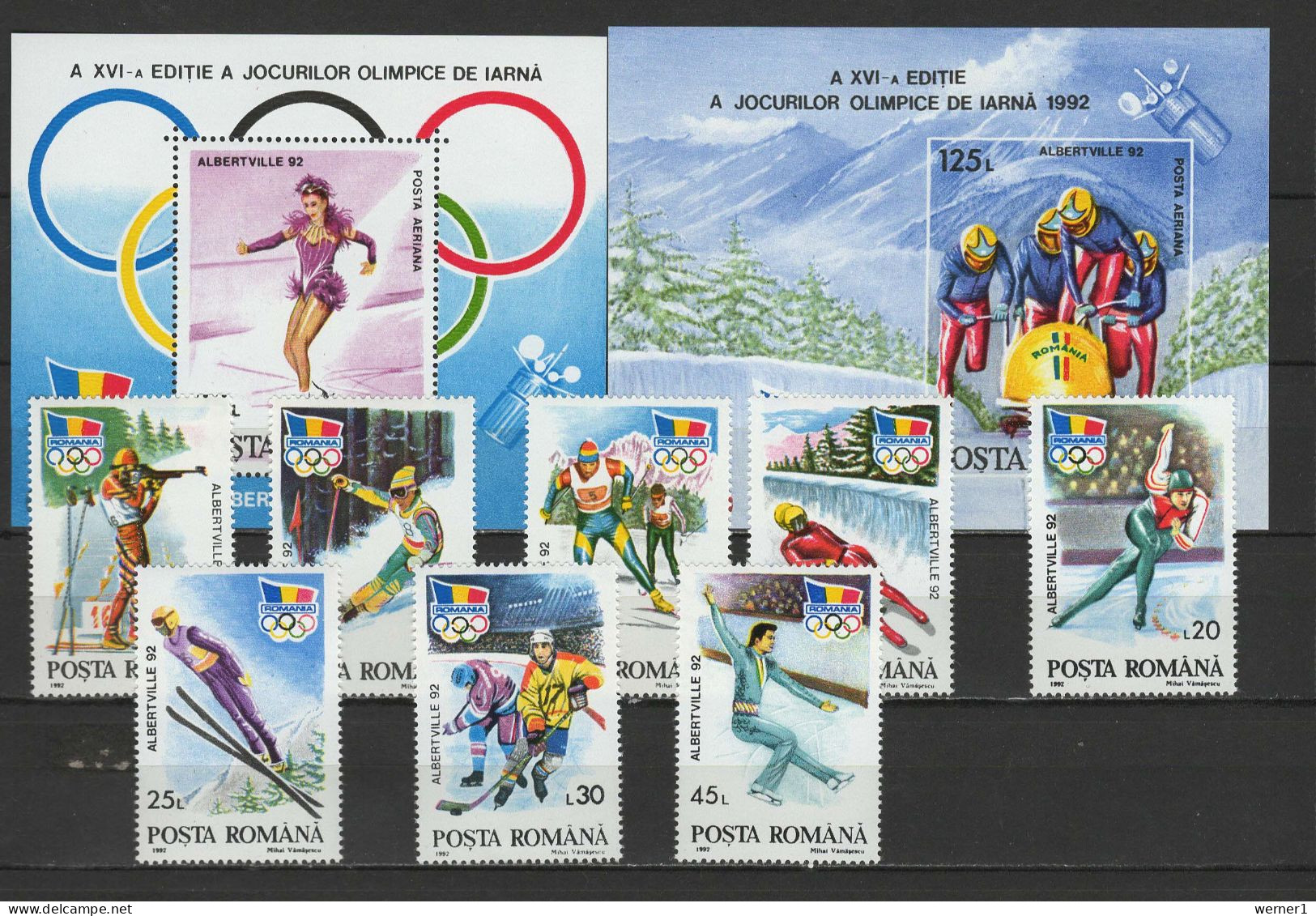 Romania 1992 Olympic Games Albertville, Space Set Of 8 + 2 S/s MNH - Hiver 1992: Albertville