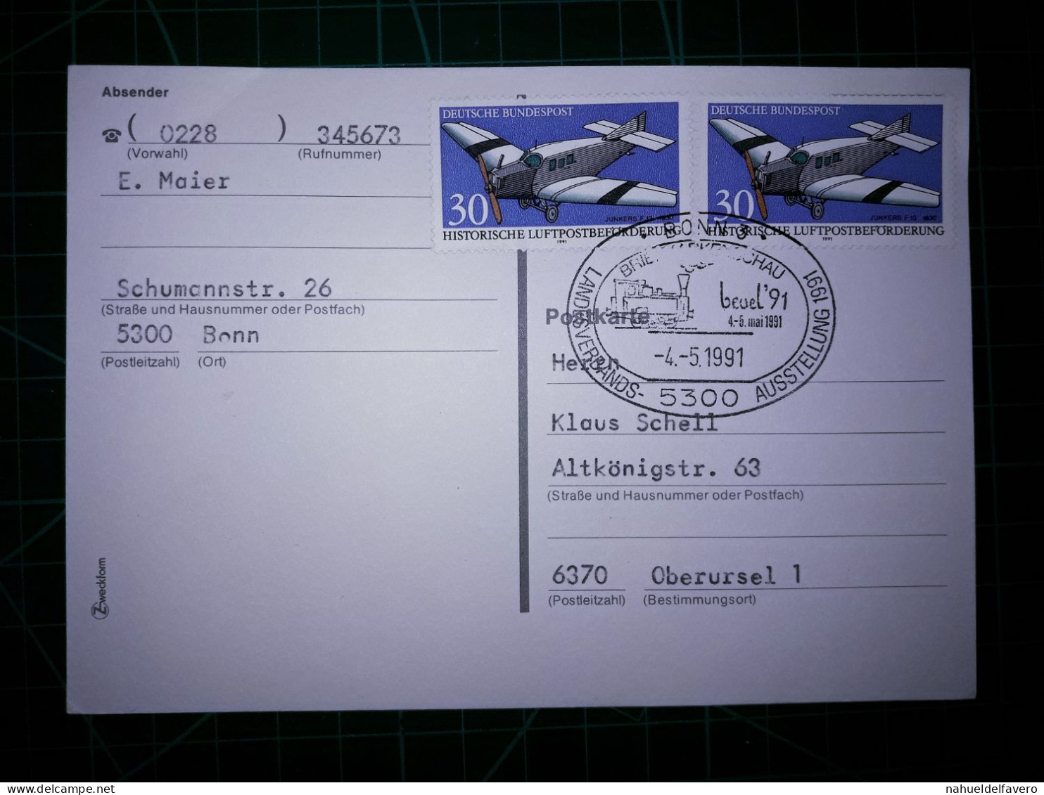 ALLEMAGNE, Entero Postal Circulé Avec Cachet Spécial Train. Année 1991 - Postkaarten - Gebruikt