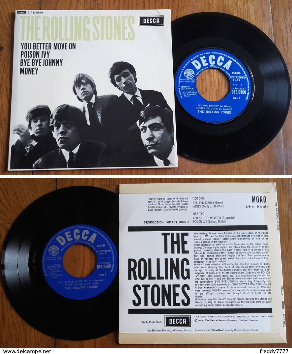 RARE EP 45t BIEM (7") THE ROLLING STONES «Bye Bye Johnny» + 3 Titres U.K 1964 - Rock