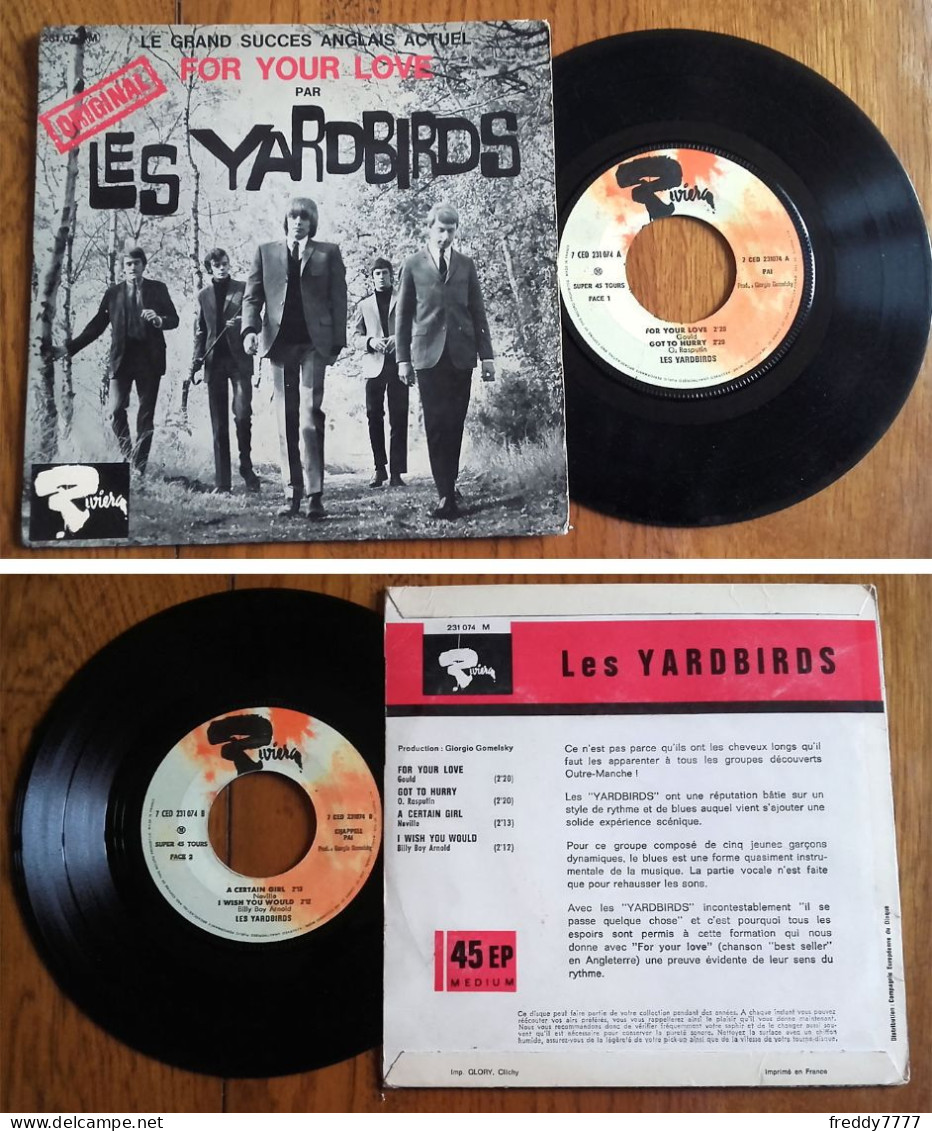 RARE EP 45t BIEM (7") LES YARDBIRDS «For Your Love» + 3 Titres FRANCE 1965 - Rock