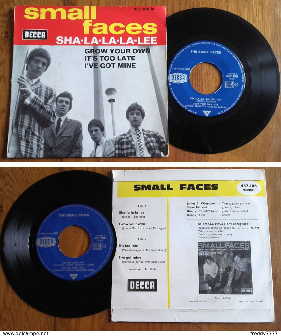 RARE EP 45t BIEM (7") SMALL FACES «Sha-La-La-La-Lee» + 3 Titres FRANCE 1966 - Rock