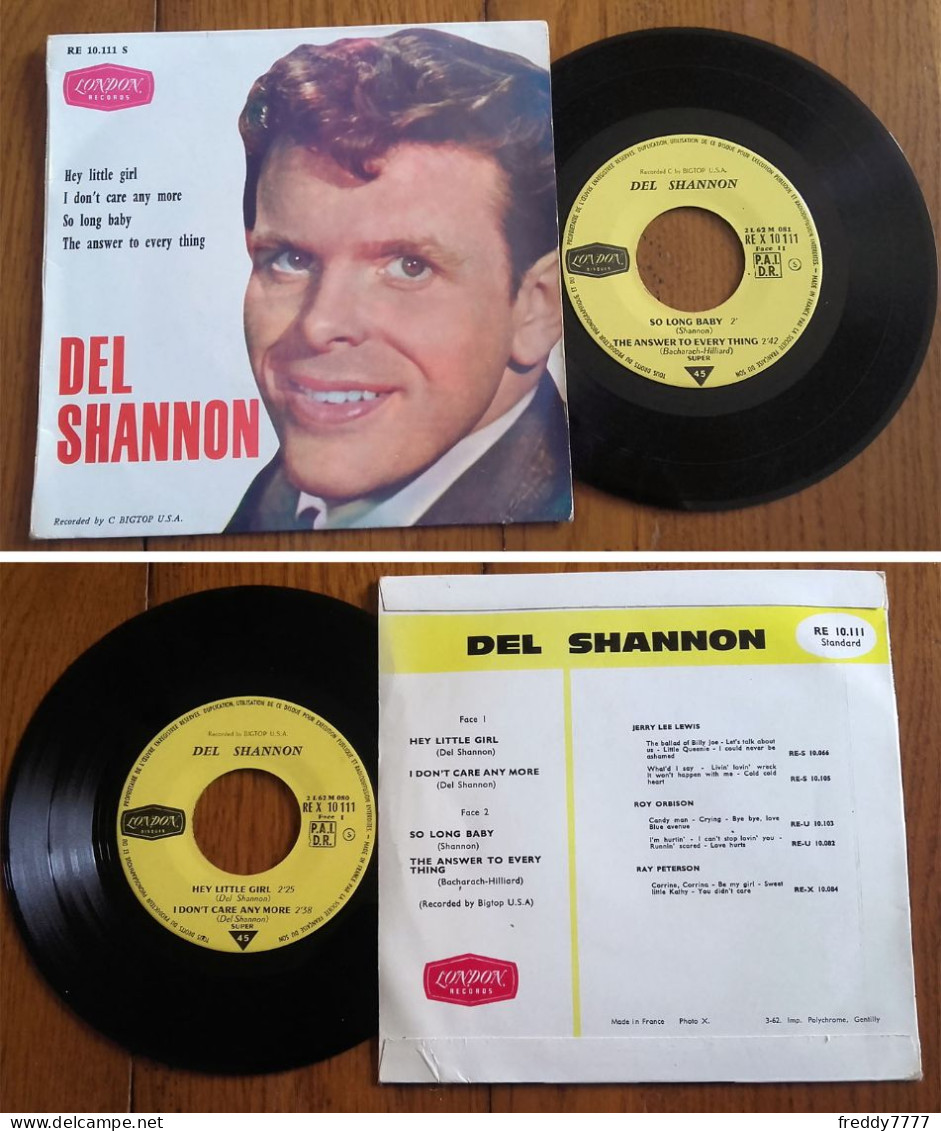 RARE French EP 45t RPM BIEM (7") DEL SHANNON «Hey Little Girl» (3-1962) - Rock