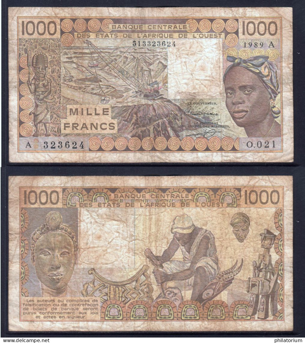 1000 Francs CFA, 1989 A, Côte D' Ivoire, O.021, A 323624 Oberthur, P#_07, Banque Centrale États De L'Afrique De L'Ouest - Stati Dell'Africa Occidentale