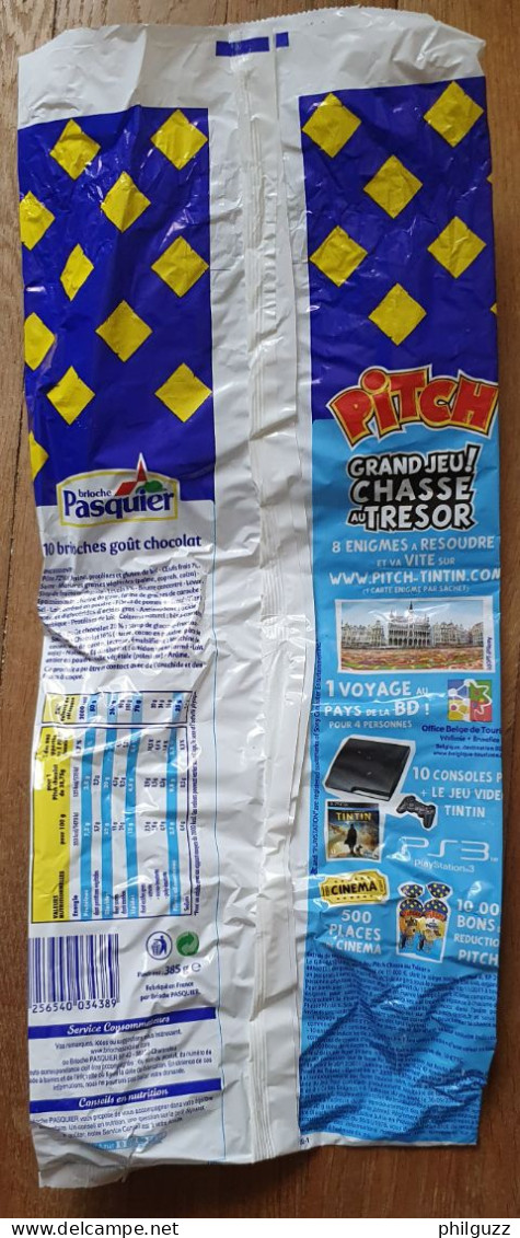 SACHET Emballage VIDE DE 10 PITCH AU CHOCOLATS Pasquier DECORS TINTIN 2011 - Advertisement