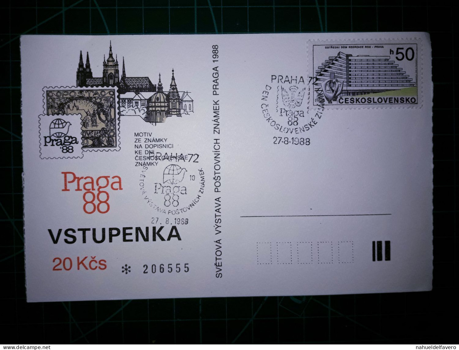 TCHÉCOSLOVAQUIE, Entier Postal Commémoratif De "Vs Tupenka, Prague 88". Avec Cachet Spécial De La Poste. - Aerogrammi