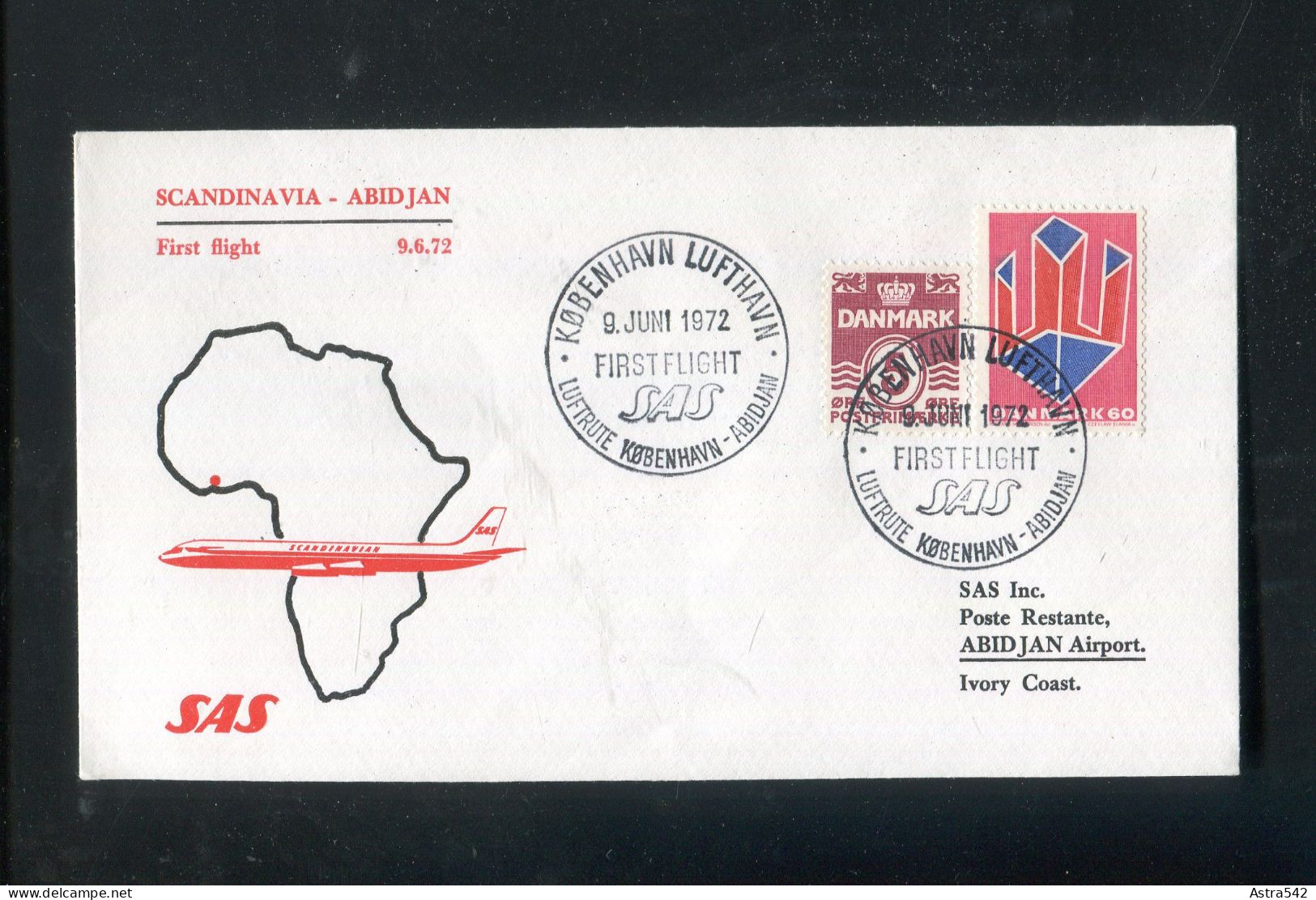 "DAENEMARK" 1972, SAS-Erstflugbrief Mit DC 9 "Kopenhagen-ABidjan" (A1036) - Airmail