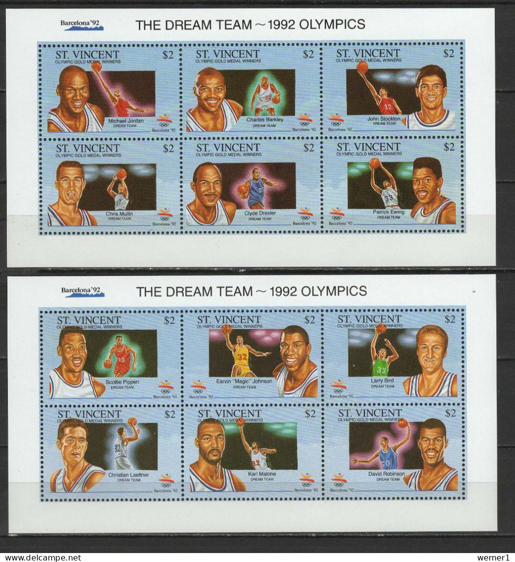 St. Vincent 1992 Olympic Games Barcelona, Basketball Set Of 2 Sheetlets MNH - Verano 1992: Barcelona