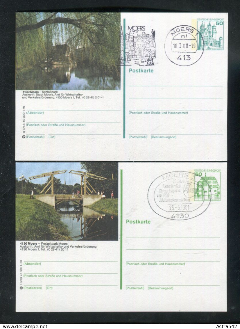 "BUNDESREPUBLIK DEUTSCHLAND" 1979/1980, 2 Bildpostkarten Je Mit Bildgleichem Stempel Ex "MOERS" (A1037) - Illustrated Postcards - Used