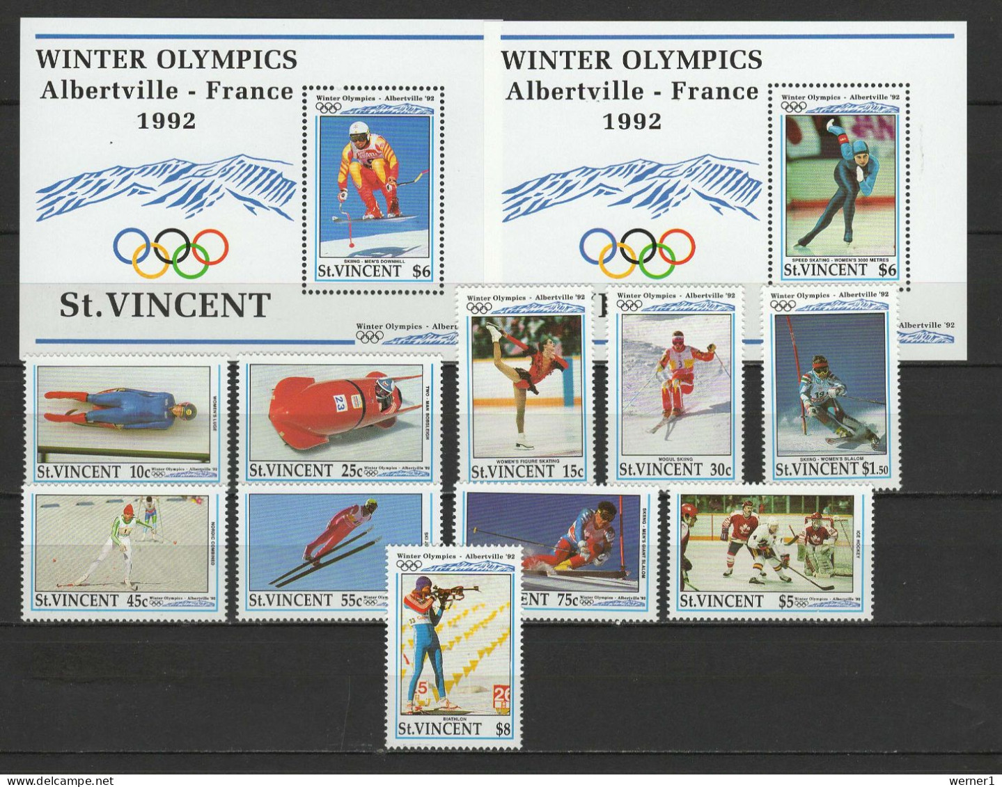 St. Vincent 1992 Olympic Games Albertville Set Of 10 + 2 S/s MNH - Hiver 1992: Albertville