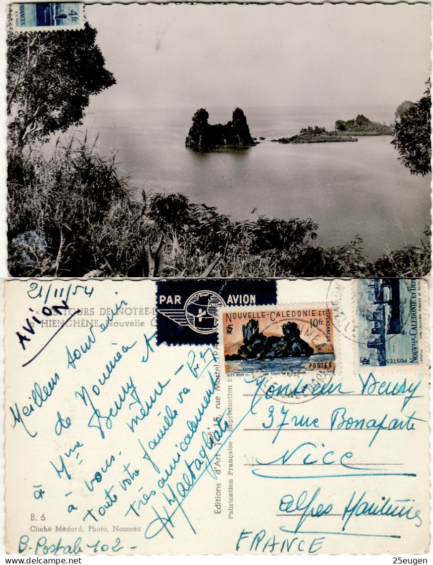 NEW CALEDONIA 1954 AIRMAIL POSTCARD SENT TO NICE - Cartas & Documentos