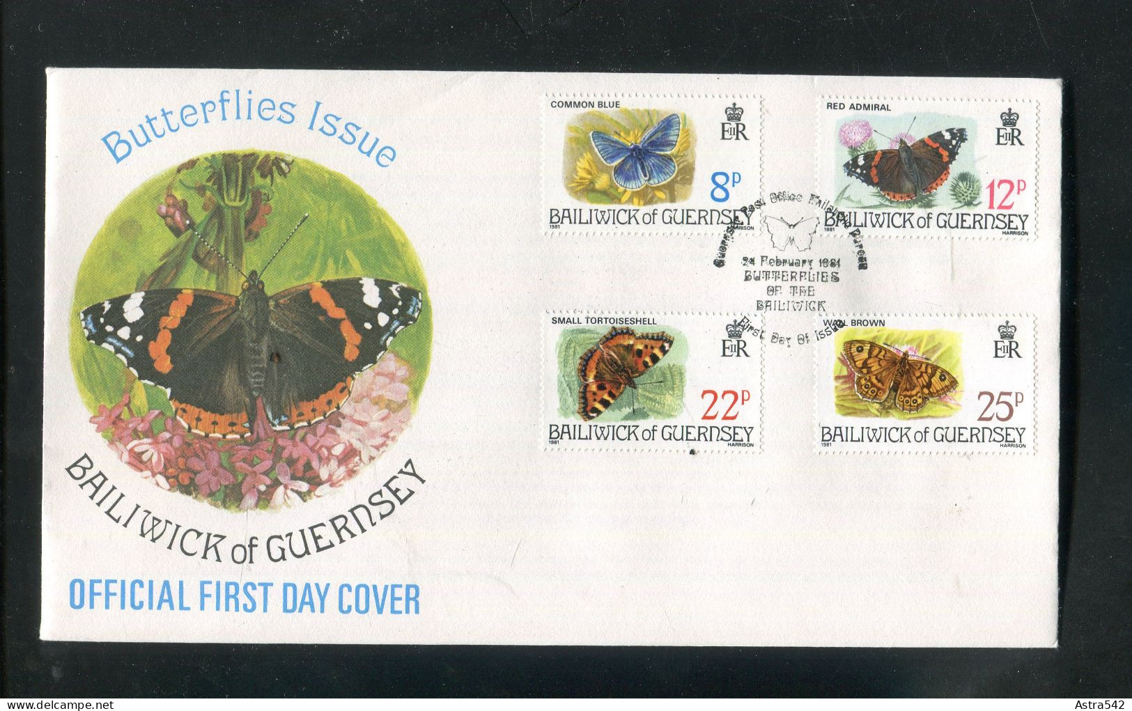 "GUERNSEY" 1981, Mi. 218-221 "Schmetterlinge" FDC (A1038) - Butterflies