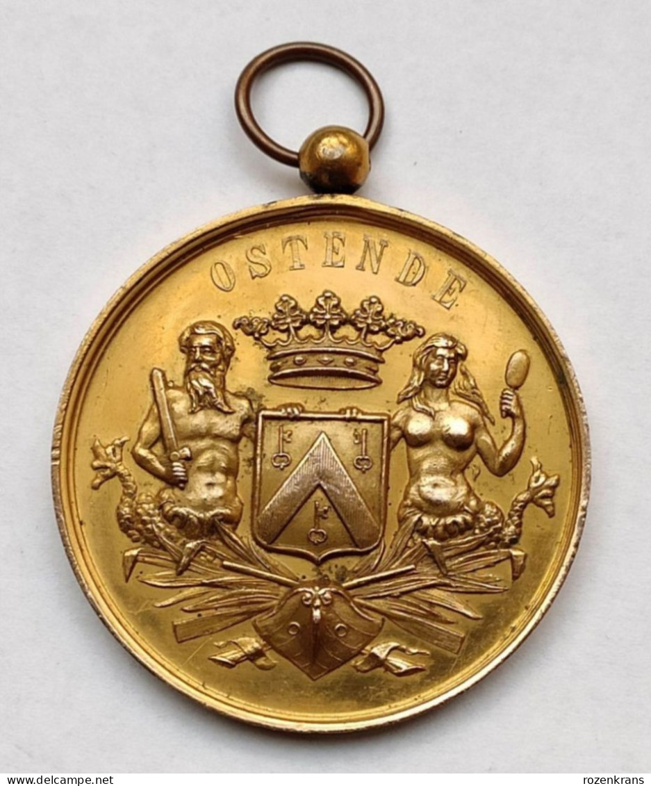 Oude Medaille Oostende Ostende La Royale Legia En Visite 4 Augustus 1912 Ancienne Old Medal Coin - Jetons De Communes