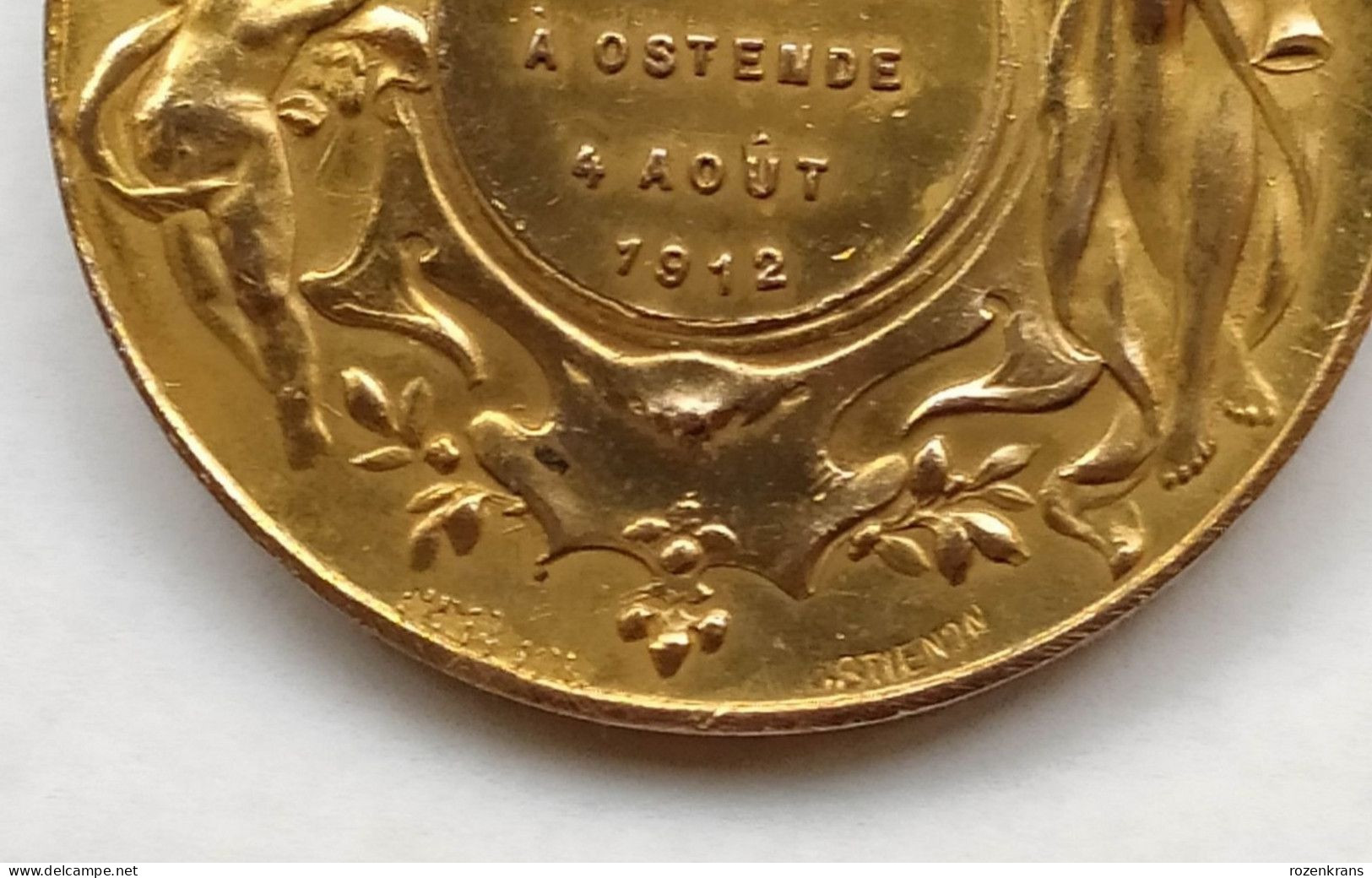 Oude Medaille Oostende Ostende La Royale Legia En Visite 4 Augustus 1912 Ancienne Old Medal Coin - Tokens Of Communes