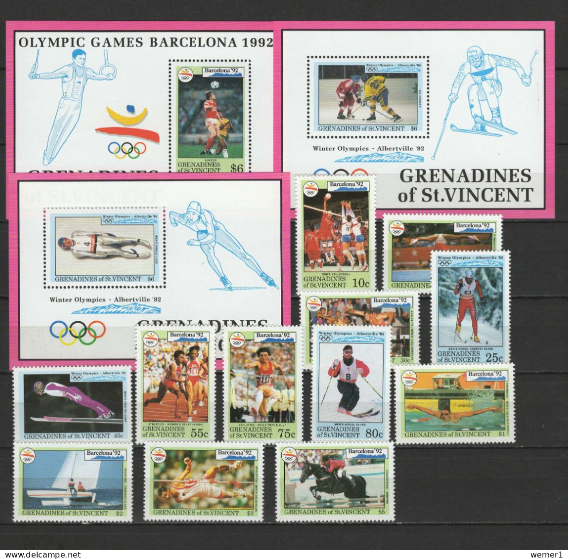 St. Vincent - Grenadines 1992 Olympic Games Barcelona / Albertville, Football Soccer, Etc. Set Of 12 + 3 S/s MNH - Verano 1992: Barcelona