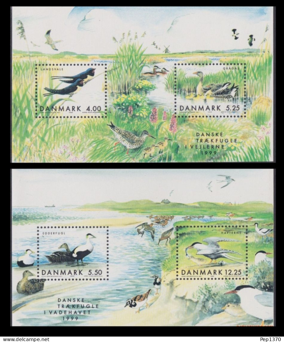 DINAMARCA 1999 - DENMARK - PAJAROS AVES - 2 HOJITAS BLOQUE - YVERT 14/15** ó 1226/1229** - Ungebraucht