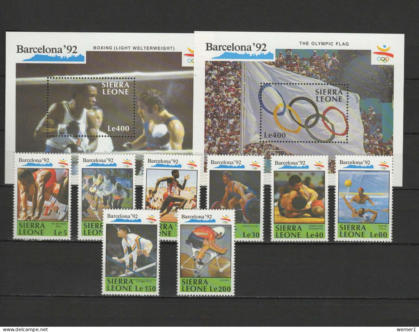 Sierra Leone 1990 Olympic Games Barcelona, Boxing, Wrestling, Weightlifting, Cycling Etc. Set Of 8 + 2 S/s MNH - Ete 1992: Barcelone