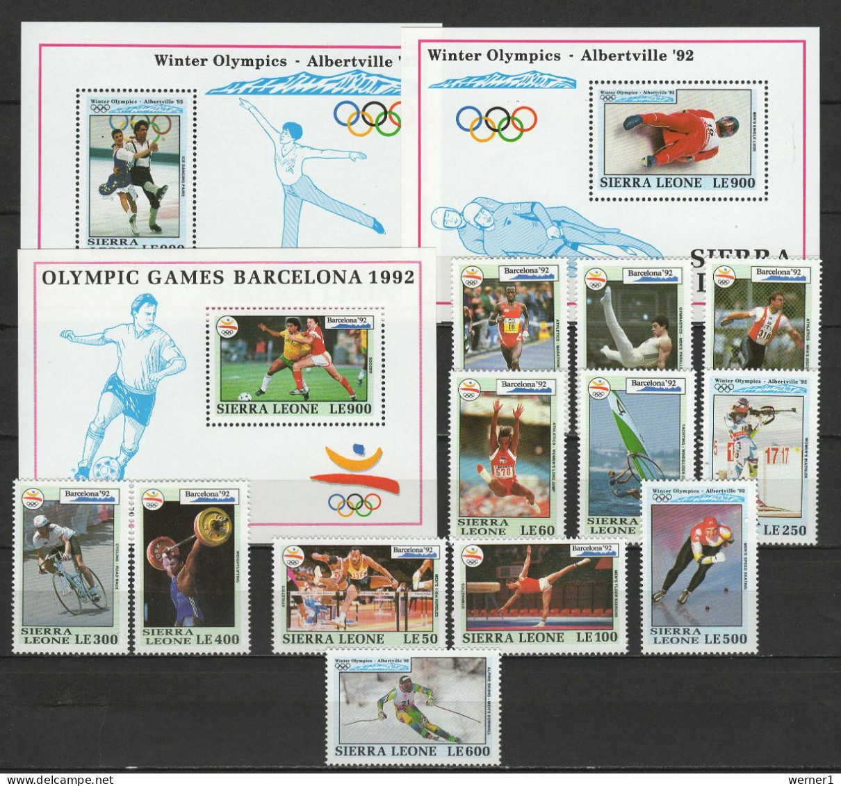 Sierra Leone 1992 Olympic Games Barcelona / Albertville, Football Soccer, Cycling Etc. Set Of 12 + 3 S/s MNH - Zomer 1992: Barcelona