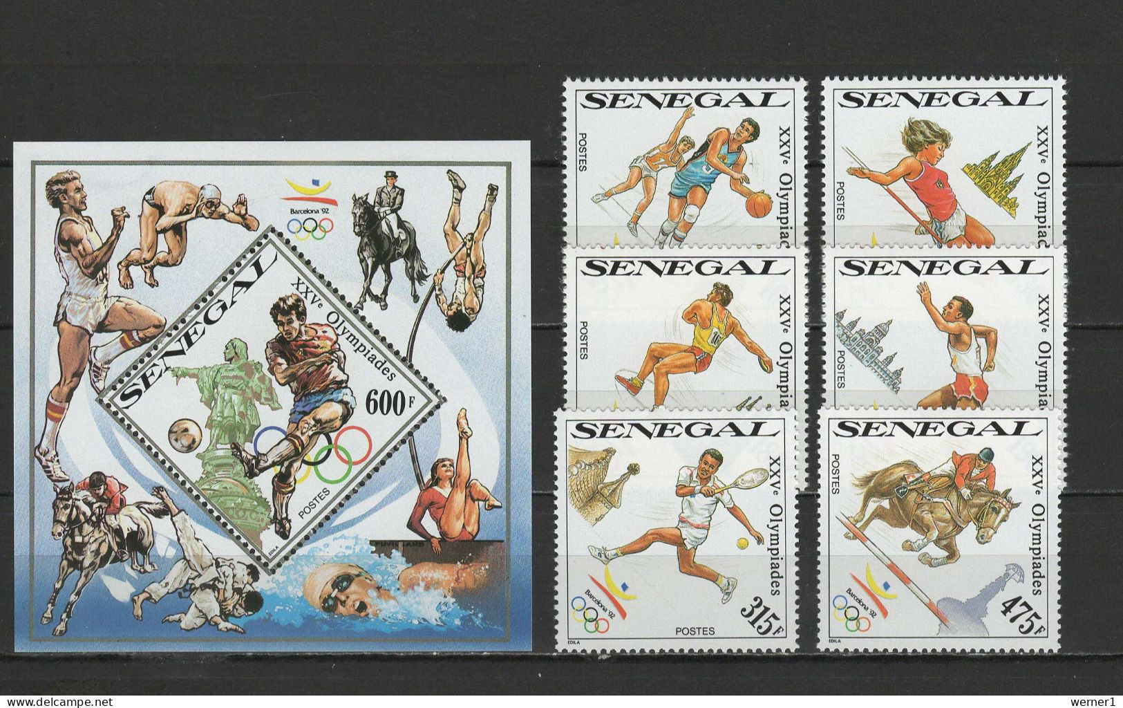 Senegal 1990 Olympic Games Barcelona, Football Soccer, Judo, Tennis, Equestrian Etc. Set Of 6 + S/s MNH - Ete 1992: Barcelone