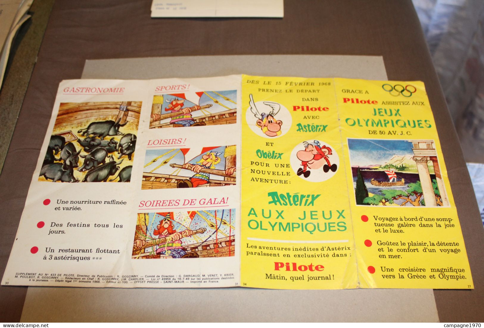 TRES RARE !! ASTERIX OBELIX - DEPLIANT PUB 1968 - CROISIERE AUX JEUX OLYMPIQUES ( Astérix PILOTE GOSCINNY UDERZO ) - Autres & Non Classés