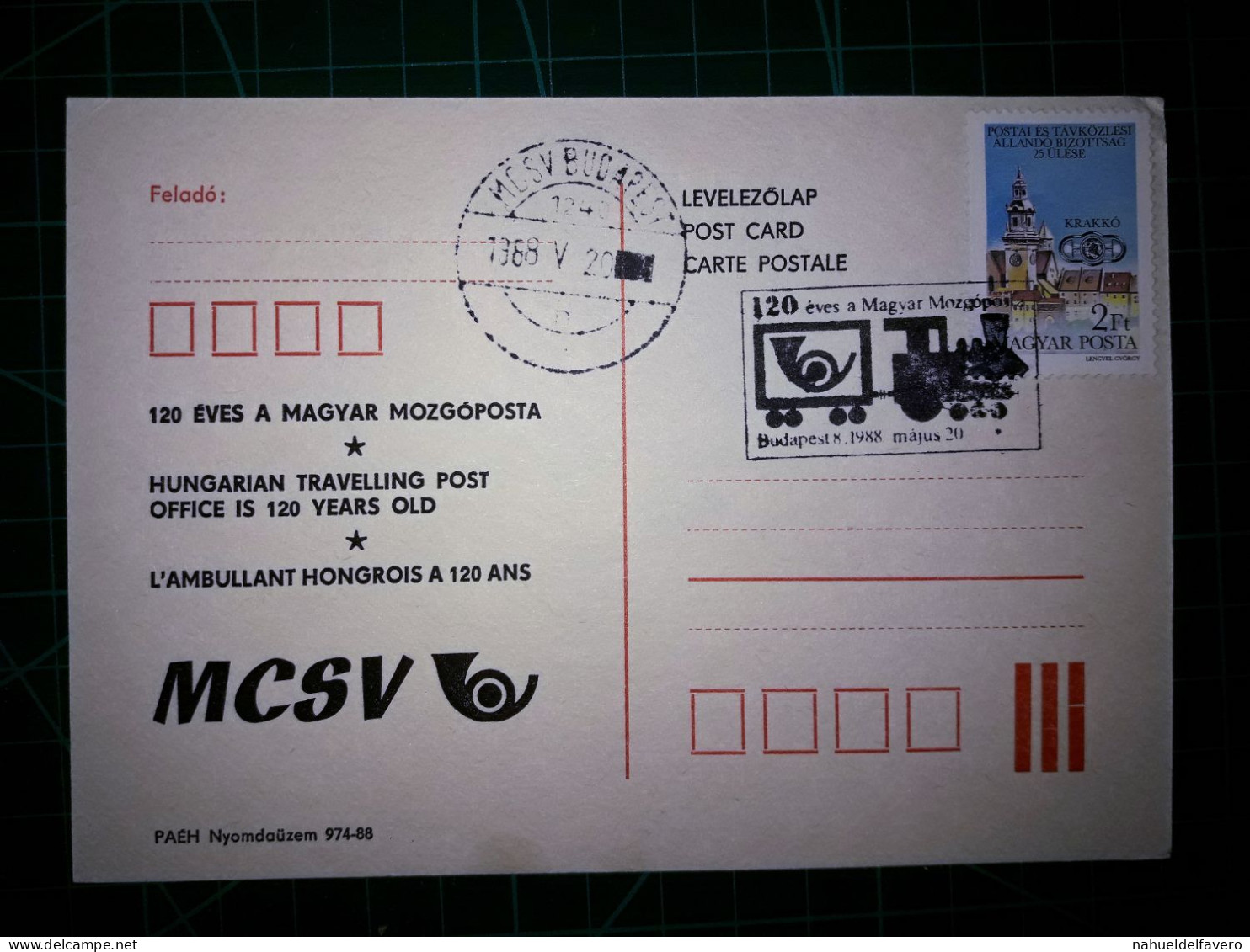 HONGRIE, Entier Postal Avec Cachet Spécial "train Pour Budapest 1988". - Postwaardestukken