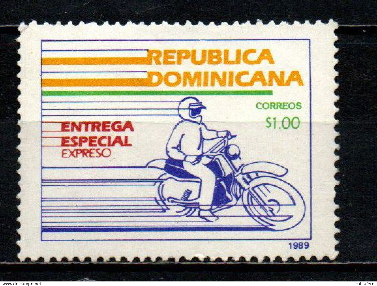 REPUBBLICA DOMENICANA - 1989 - MOTOCICLISTA - ESPRESSO - USATO - Dominican Republic