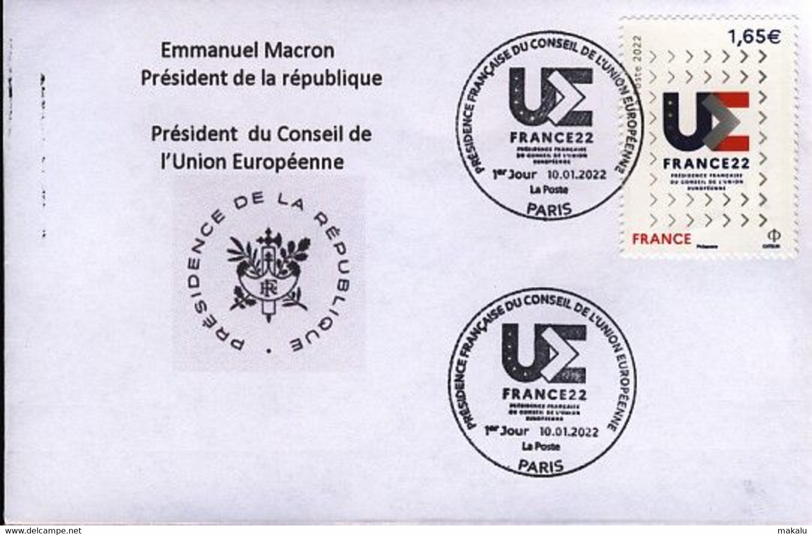 France Présidence Européenne Emmanuel Macron 2022 FDC 1er Jour - Europese Instellingen