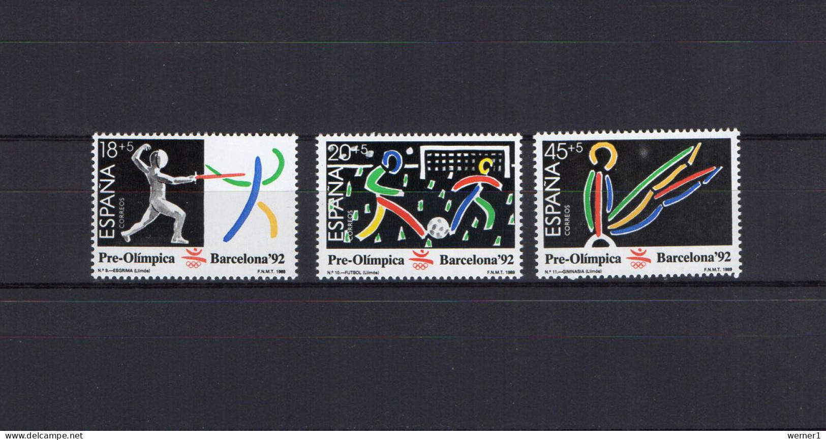 Spain 1989 Olympic Games Barcelona, Football Soccer, Fencing, Etc. Set Of 3 MNH - Zomer 1992: Barcelona