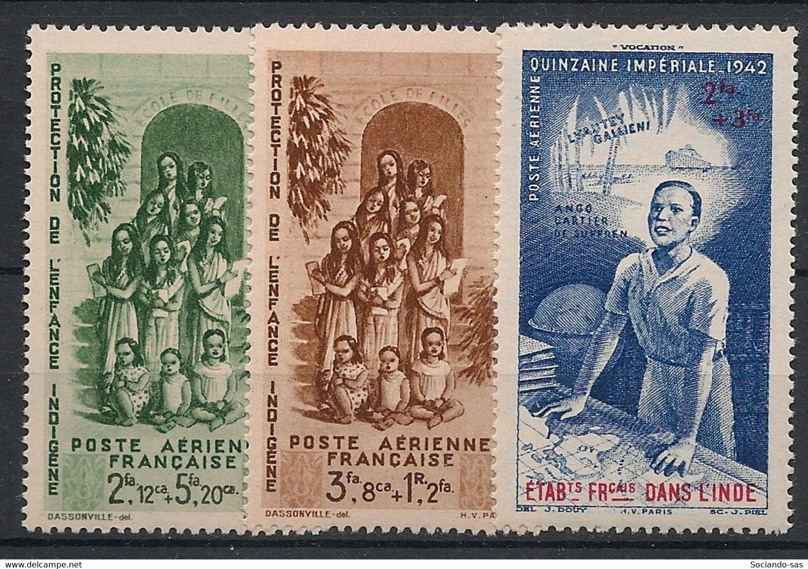 INDE - 1942 - Poste Aérienne PA N°YT. 7 à 9 - PEIQI - Série Complète - Neuf Luxe ** / MNH / Postfrisch - Neufs