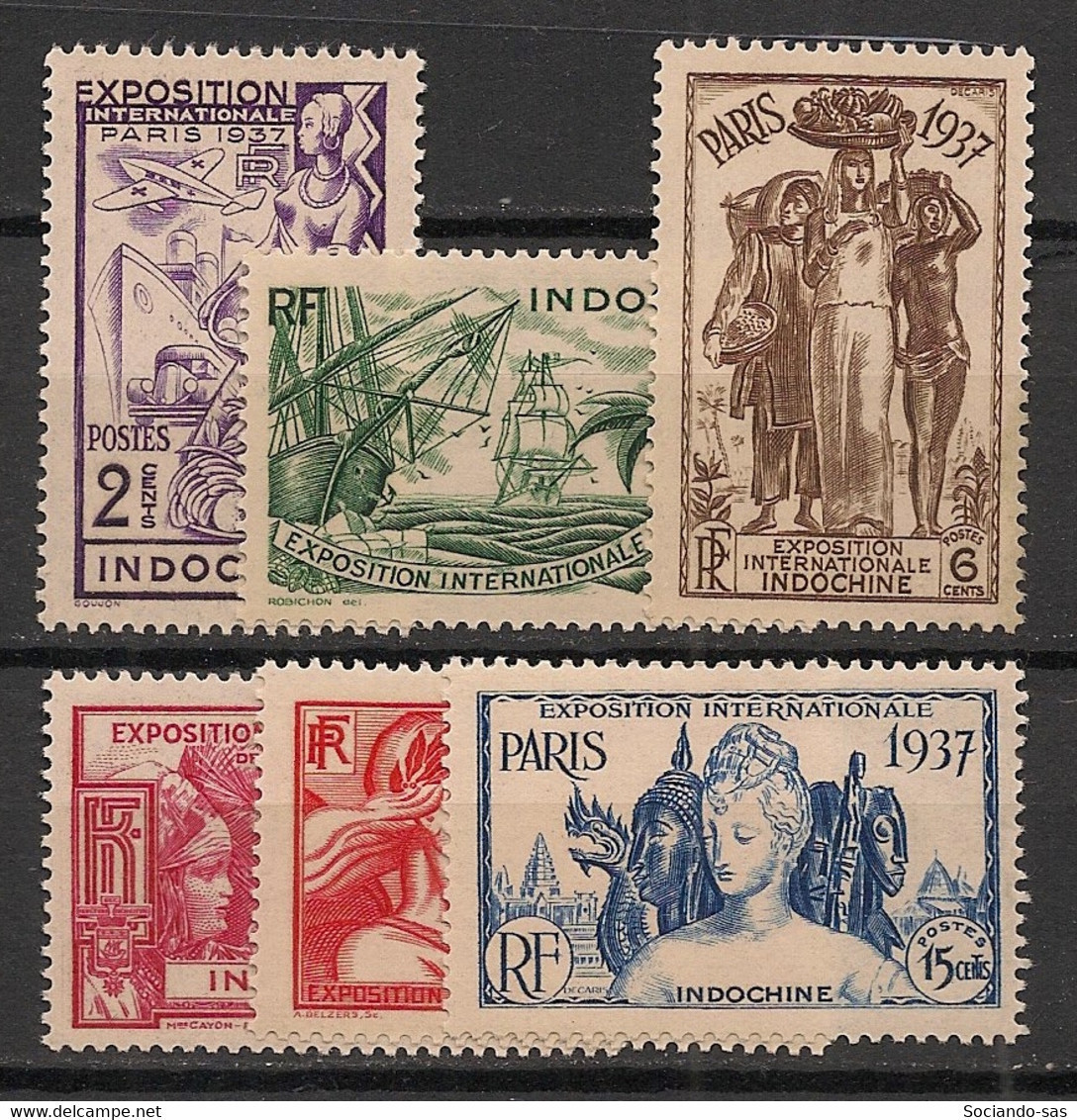 INDOCHINE - 1937 - N°YT. 193 à 198 - Exposition Internationale - Série Complète - Neuf * / MH VF - Unused Stamps
