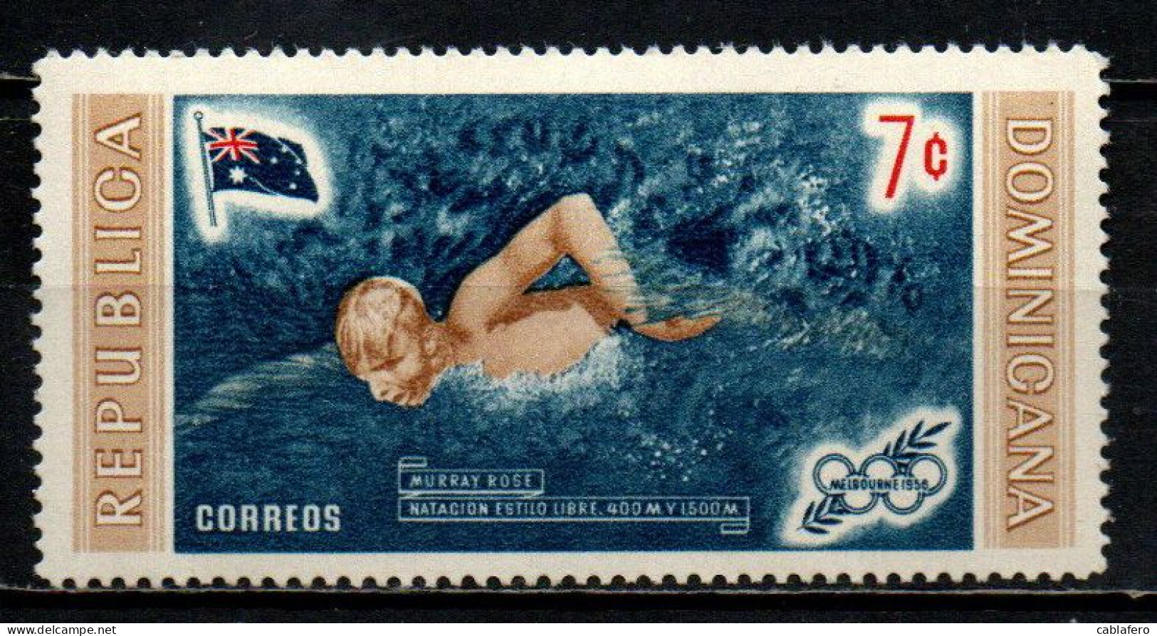 REPUBBLICA DOMENICANA - 1958 - MURRAY ROSE - VINCITORE DELLA MEDAGLIA ALLE OLIMPIADI DI MELBOURNE - MNH - Dominicaanse Republiek