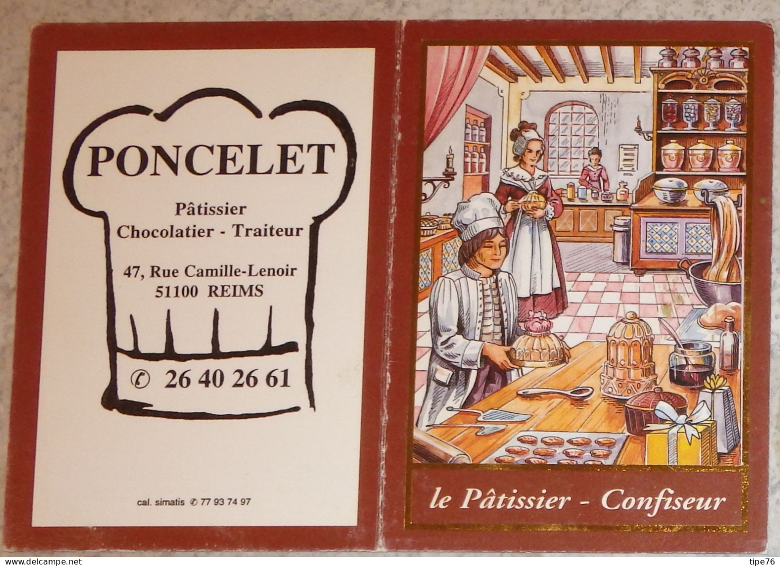 Petit Calendrier Poche 1996 Illustration Métier Pâtissier Confiseur Reims Marne - Petit Format : 1991-00