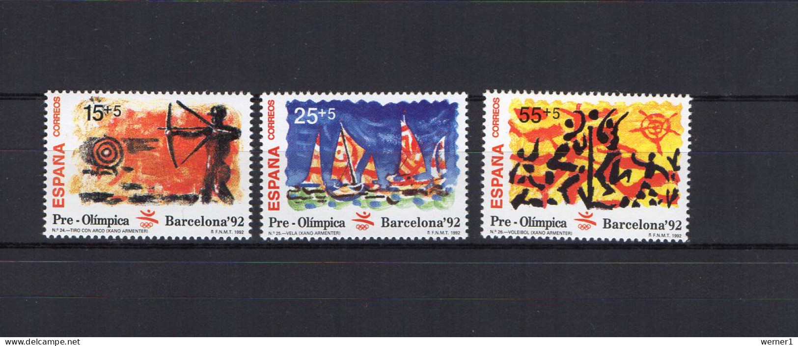 Spain 1992 Olympic Games Barcelona, Archery, Sailing, Volleyball Set Of 3 MNH - Sommer 1992: Barcelone