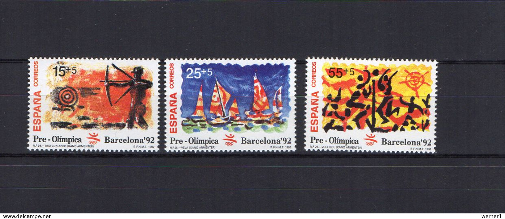 Spain 1992 Olympic Games Barcelona, Archery, Sailing, Volleyball Set Of 3 MNH - Verano 1992: Barcelona