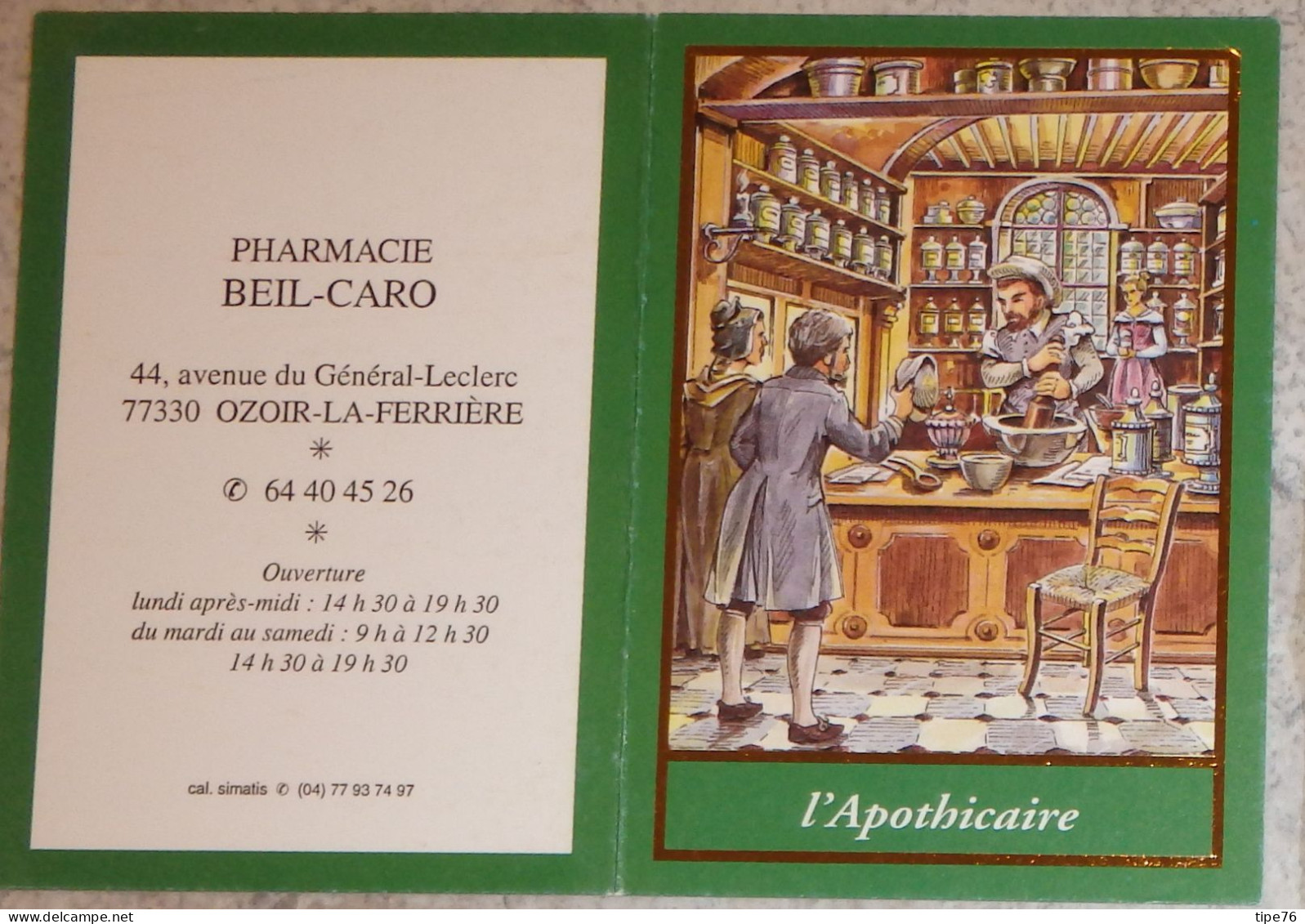 Petit Calendrier Poche 1996 Illustration Métier Apothicaire Ozoir La Ferrière Seine Et Marne - Petit Format : 1991-00