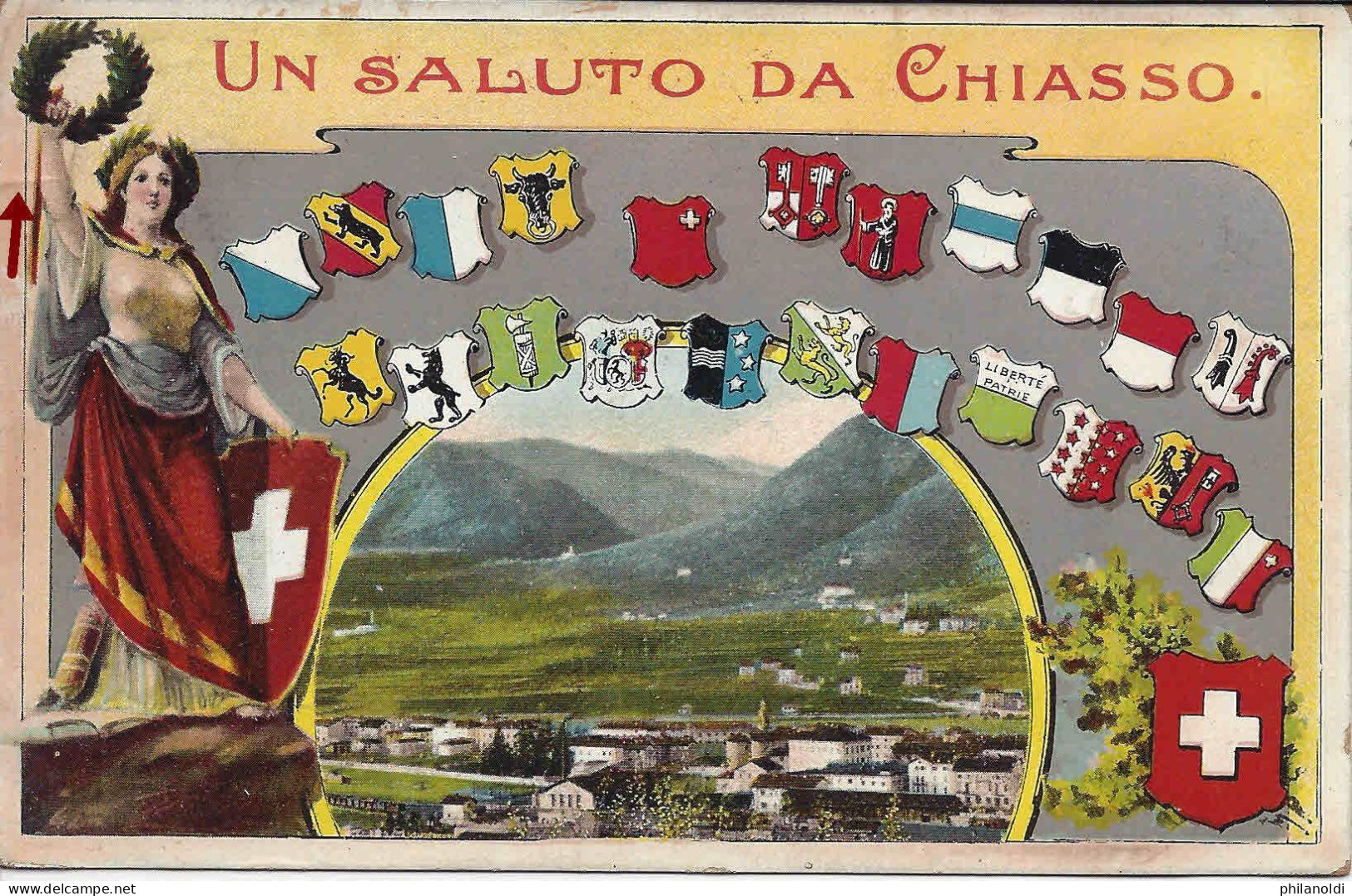 Un Saluto Da Chiasso, Con Helvetia E Cantoni,  Viaggiata 1910 - Chiasso