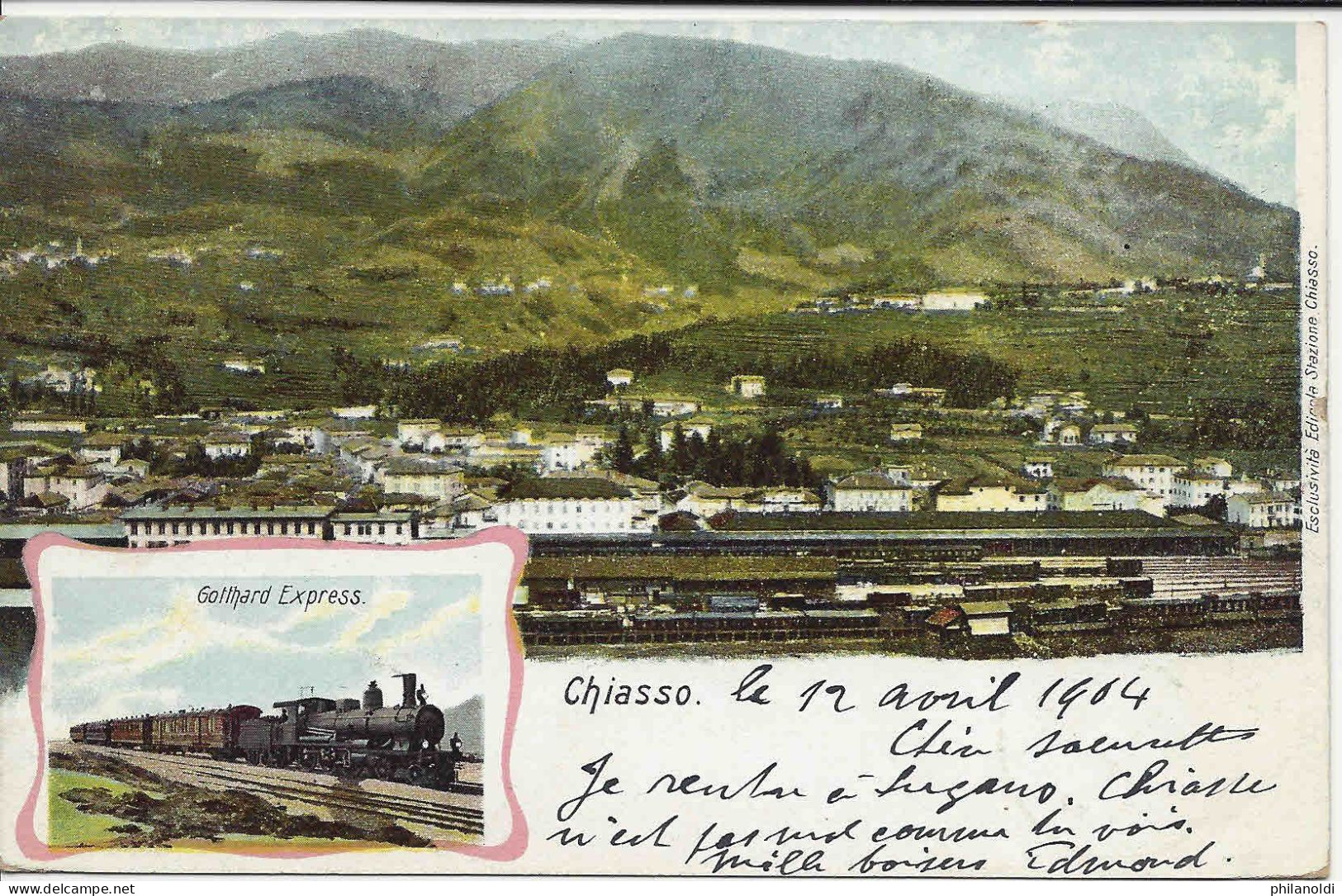 Chiasso, Vista Panoramica Della Stazione +treno, Locomotiva Gotthard Express,  Viaggiata 1910 - Chiasso