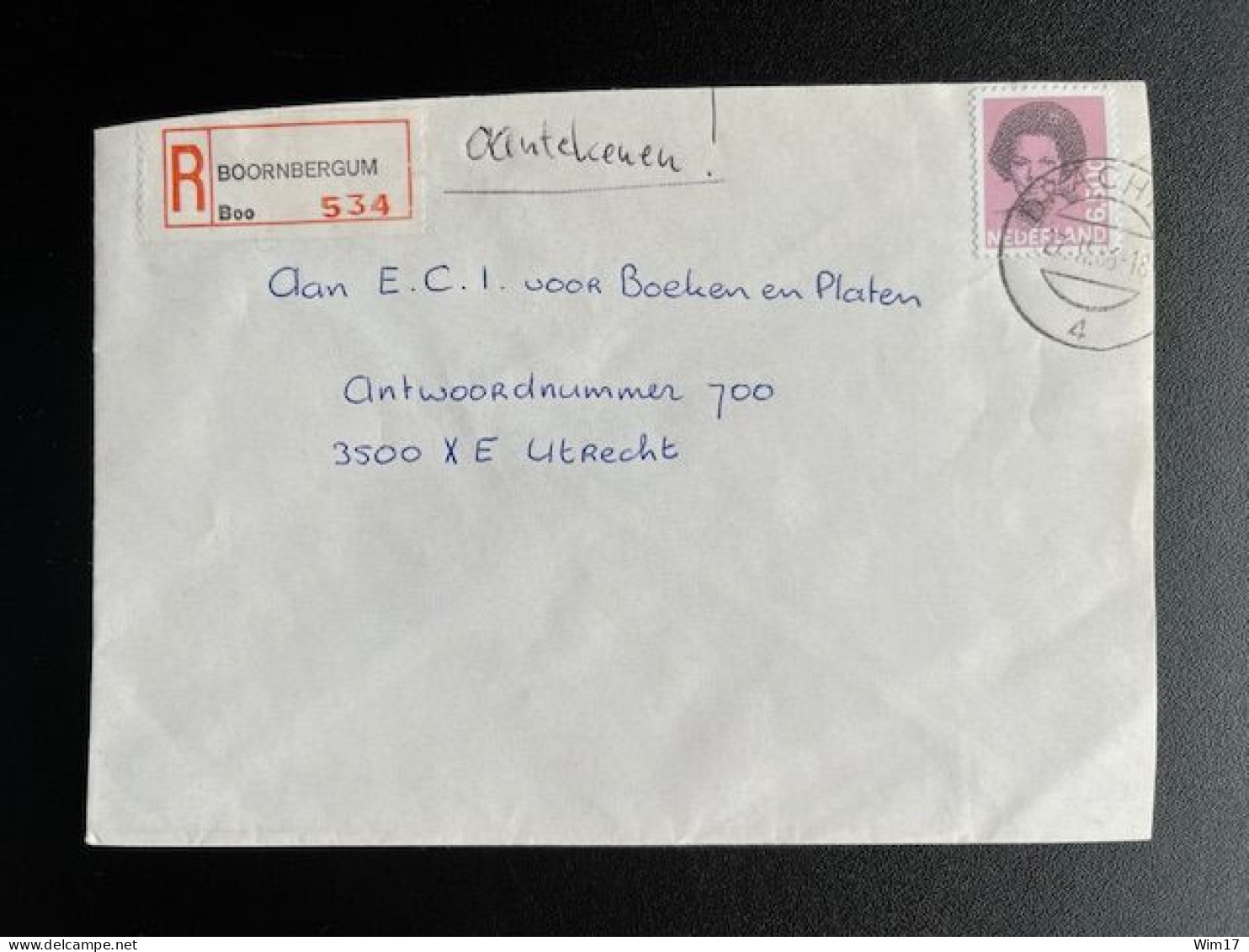 NETHERLANDS 1986 REGISTERED LETTER BOORNBERGUM TO UTRECHT 27-02-1986 NEDERLAND - Covers & Documents