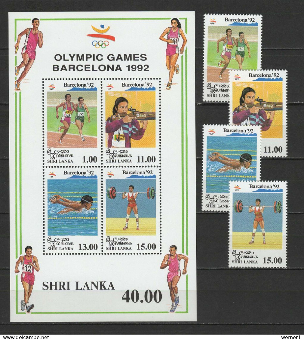 Sri Lanka 1992 Olympic Games Barcelona, Shooting, Athletics, Swimming, Weightlifting Set Of 4 + S/s MNH - Zomer 1992: Barcelona