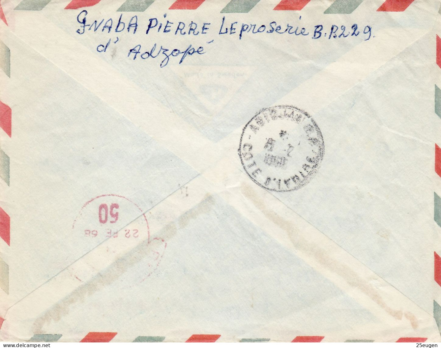 IVORY COAST 1968 AIRMAIL R - LETTER SENT FROM ADZOPE TO LONDON - Côte D'Ivoire (1960-...)