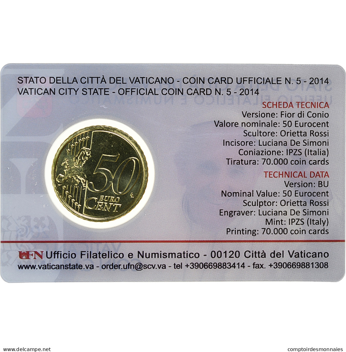 Vatican, 50 Euro Cent, Pape François, Coin Card.FDC, 2014, Rome, Or Nordique - Vaticano (Ciudad Del)