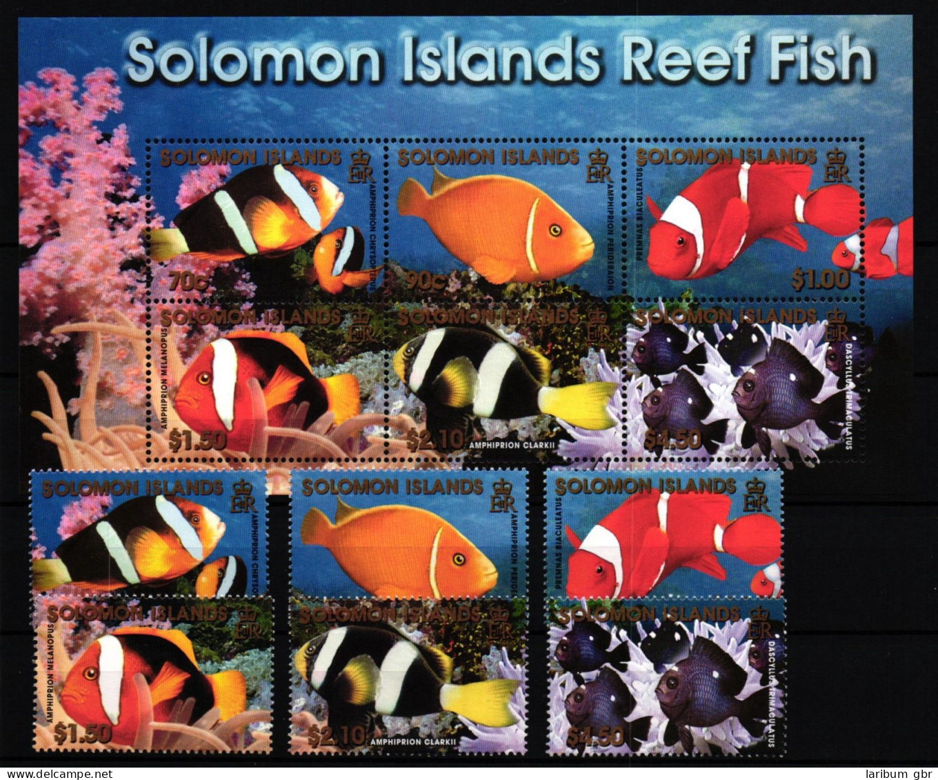 Salomon Inseln Block 65 + 1056-1061 Postfrisch Fische #JV559 - Solomon Islands (1978-...)