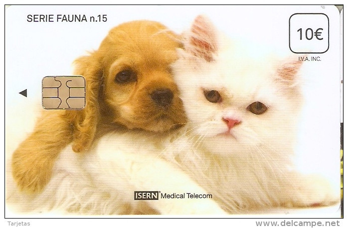 ISN-137 TARJETA DE ESPAÑA DE ISERN DE LA SERIE FAUNA Nº15 (PERRO-GATO-CAT-CAN-DOG) - Emissioni Di Base