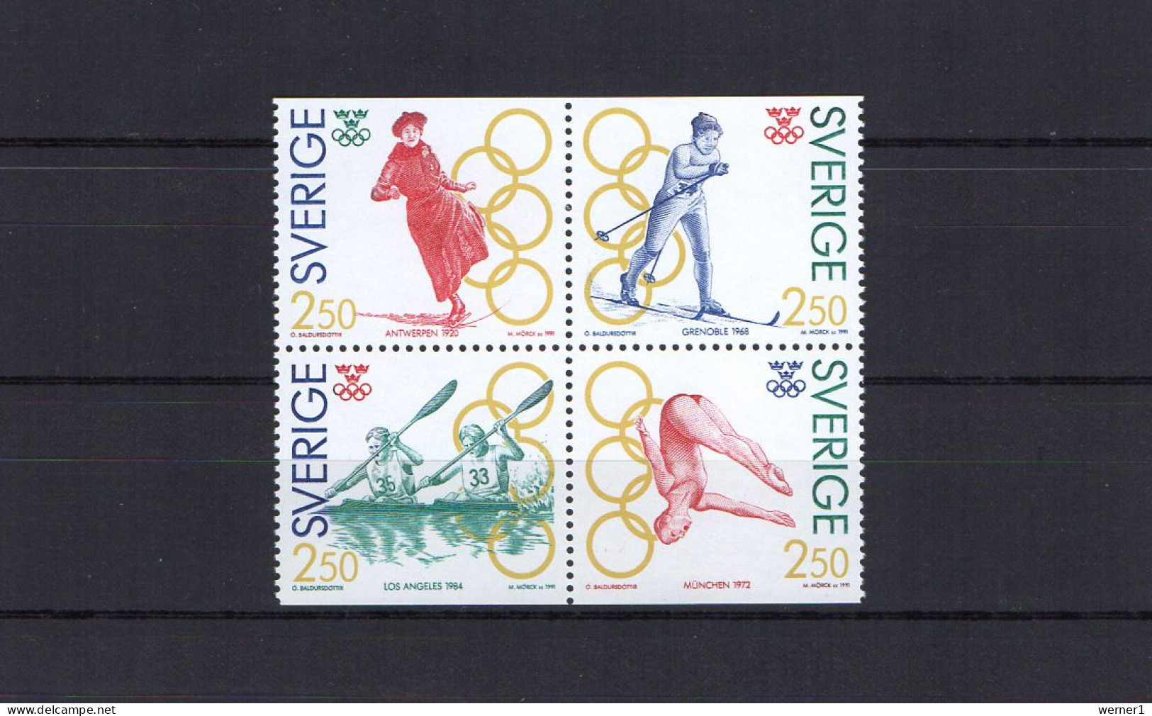 Sweden 1991 Olympic Games, Rowing Etc. Block Of 4 MNH - Verano 1992: Barcelona