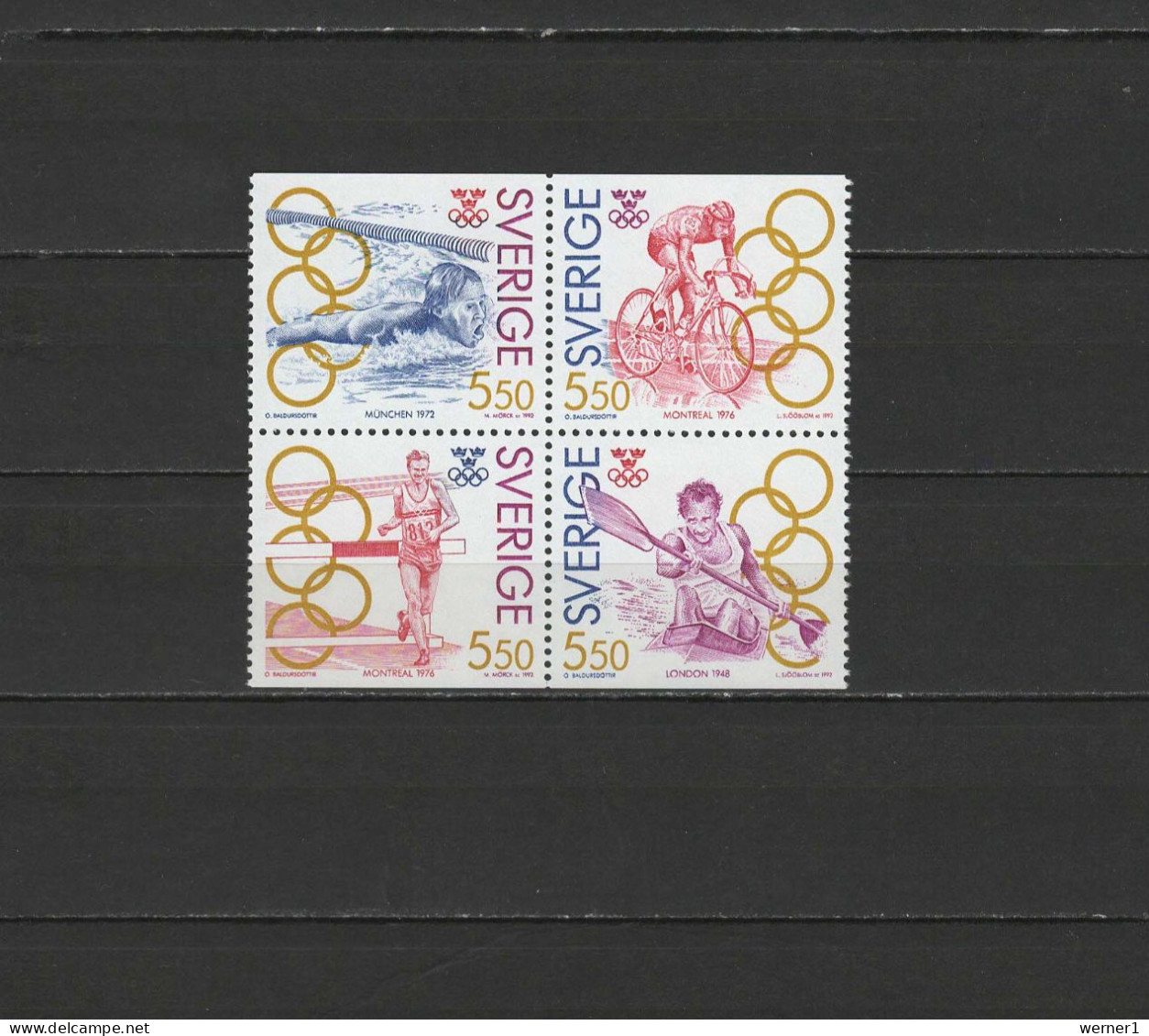 Sweden 1992 Olympic Games Barcelona, Swimming, Cycling, Athletics, Canoeing Block Of 4 MNH - Verano 1992: Barcelona